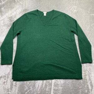 J Jill Cashmere V Neck Sweater Emerald Green Size L Grunge Boho Preppy